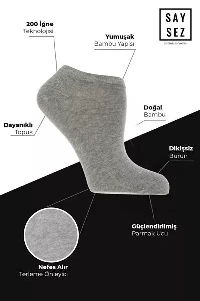 Бамбукови маратонски чорапи сив меланж Безшевни невидими спортни чорапи до глезена Премиум опаковка от 4 броя