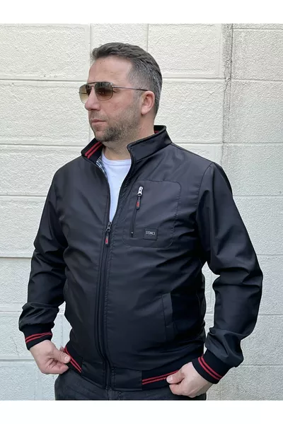 معطف رجالي أسود قصير الموسم بياقة قائمة