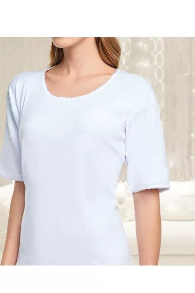 Canottiera donna in costina (con lycra) a mezza manica bianca, confezione da 6