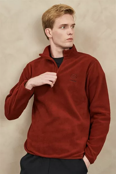 Pile Bordeaux con Mezza Cerniera, Vestibilità Regular, Abbigliamento Tutto Terreno