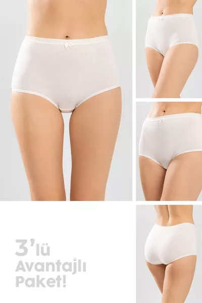 مجموعة مكونة من 3 سراويل داخلية نسائية كلاسيكية مصنوعة من القطن باللون الكريمي