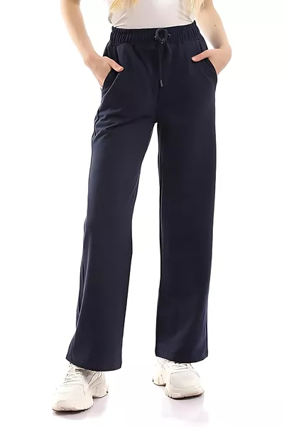 Pantaloni da tuta donna blu scuro, comodi, larghi, stagionali, con tasche laterali
