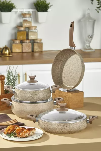 Mastercook Tombik 7-Piece Granite Cookware Set Golden Color