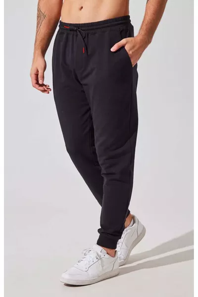 Pantaloni da jogging da uomo neri, aderenti, in cotone a due strati, slim fit