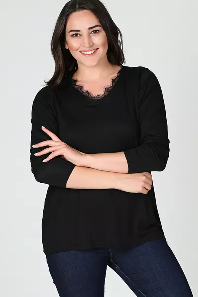 Long Sleeve Blouse with Lace Collar Detail