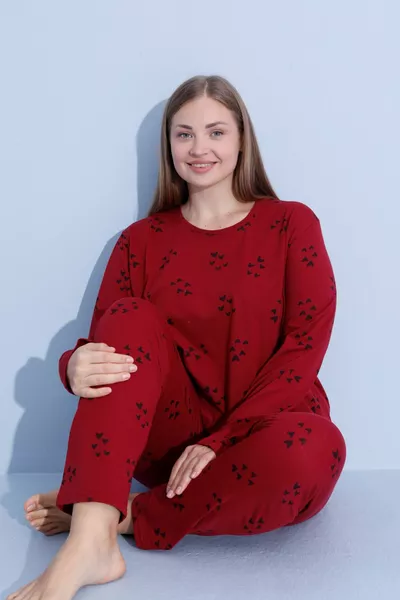 Women's Plus Size Printed Long Sleeve Cotton Pajama Set