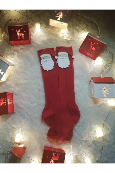 Chaussettes rouges mi-hautes de Noël avec motif de Noël pour bébé fille / fille