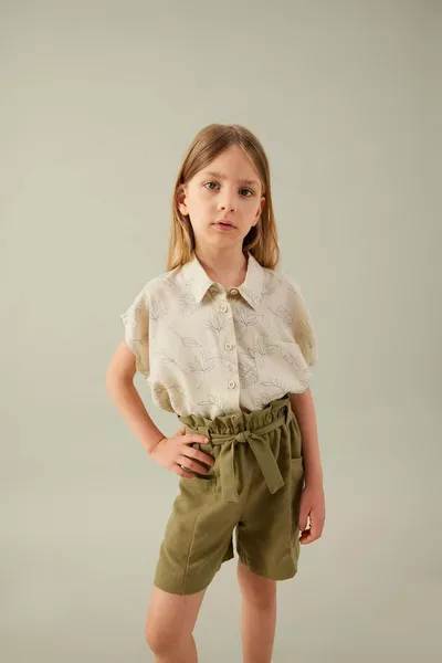 Mädchen Crop-Shirt mit Muster und kurzen Ärmeln SM