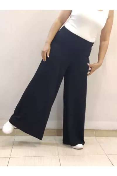 Black Wide-Leg Stretch Knit Pants Skirt with Elastic Waist