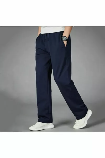 بنطال رياضي رجالي كحلي بقصة مريحة وساق مستقيمة