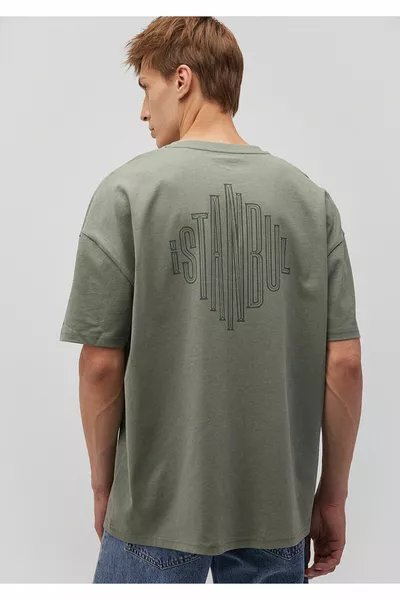Sırt Baskılı Haki Istanbul Tişört Oversize / Geniş Kesim 