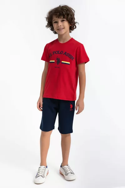 U.S. Polo Assn Red and Navy Blue Boys' Polo Collar Bermuda Set