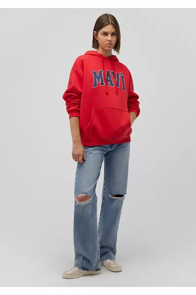 Rotes Kapuzensweatshirt mit Logodruck Oversize/weiter Schnitt 