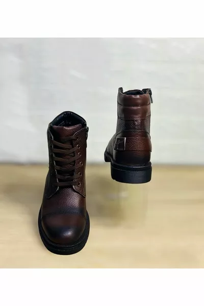 Полностью ортопедические мужские почтовые сапоги на шнуровке на молнии из натуральной кожи