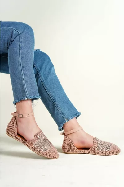 نموذج مرصع بالجواهر الكاحل حزام من جلد الغزال نسائي شقق الباليه