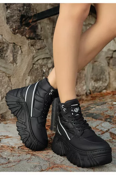 Alya Black Skin Grey детайлни боти с подметка с връзки