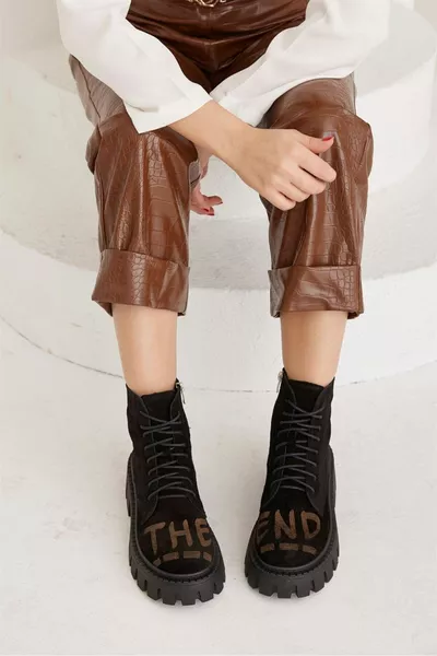 The-end Black Genuine Suede Fur Inside Women's Boots