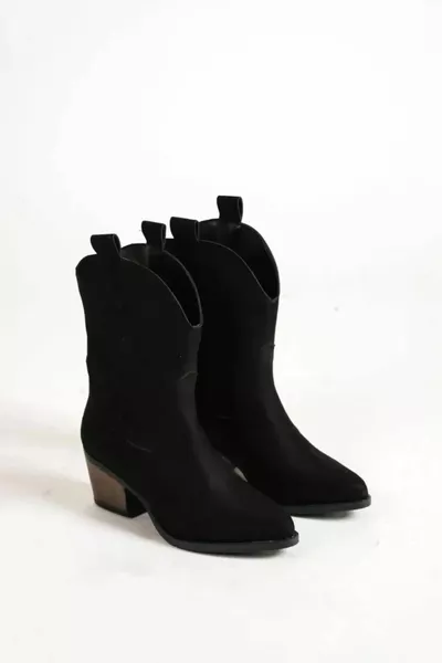 Stivali western da cowboy in pelle scamosciata nera da donna