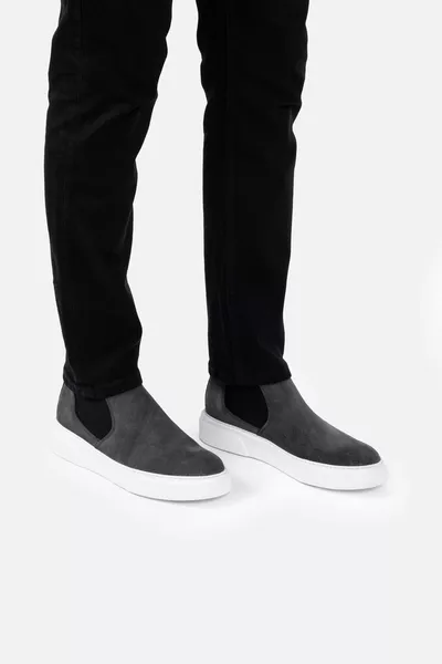 Stivali Chelsea Uomo Ultra Comodi E Leggeri Grigio In Vera Pelle Scamosciata 