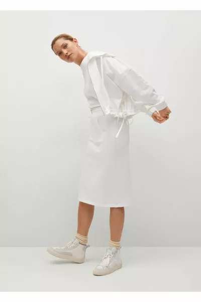 Women's White Cotton Blend Pocket Skirt