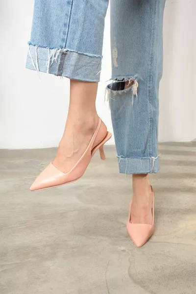 Ежедневни Дамски Пудра Заострени Пръсти Плоски Без Шарки Отворени Токчета Zara Модел Вечерна рокля Обувки A