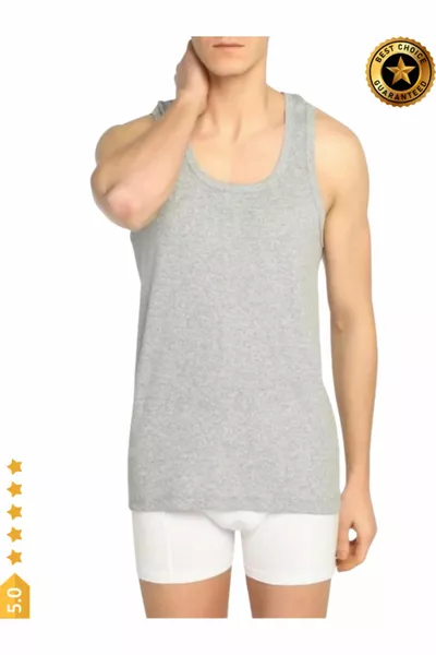 Икономичен мъжки сив памучен потник