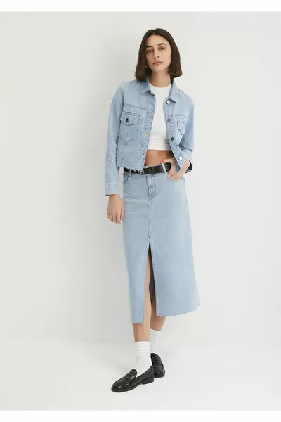 Морская синяя джинсовая юбка премиум-класса ледяного цвета 