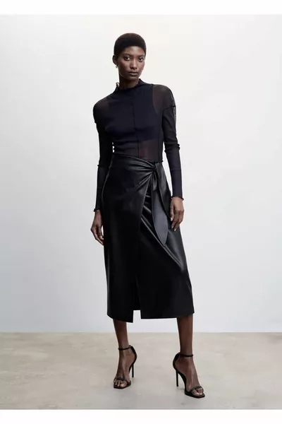 Zweireihiger Rock in Lederoptik