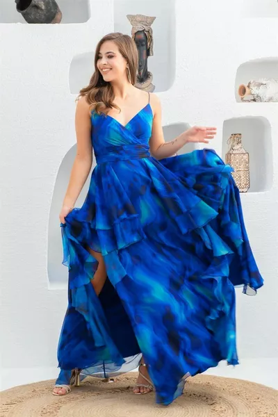 Saks Abito da sera lungo scollato con gamba impregnata