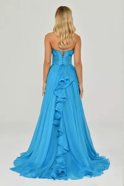 Strapless jurk met borst en rok volute stropdas aan de achterkant