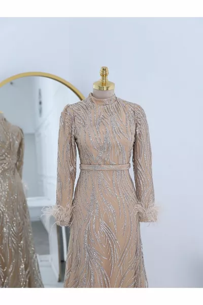 Poignée Plumed Bonding Glitter Tulle Robes de soirée