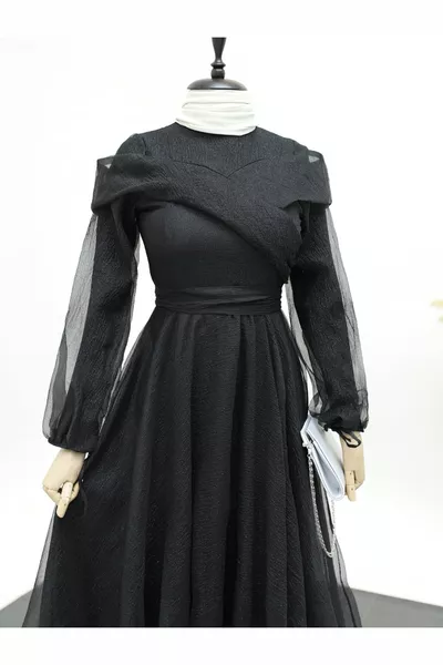 Robe de soirée à lacets en tulle à paillettes à col juge