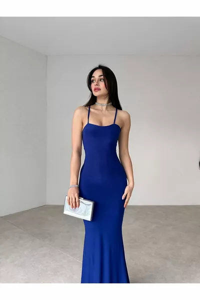 Abito scollato lungo pesce blu navy