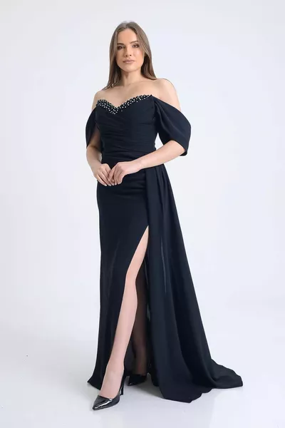 أسود طوق الحجر كريب مساء اللباس