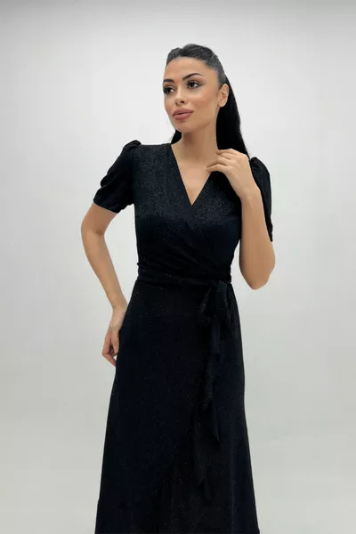 المستوردة بريق حزام النسيج مفصلة ميديبوي اللباس - أسود