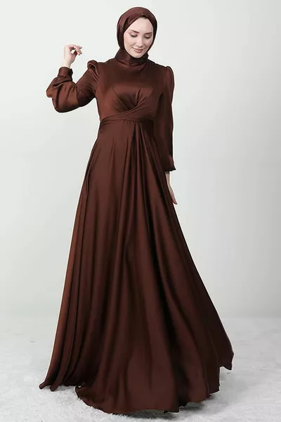 Abendkleid mit Kreuzgürtel Kaffee