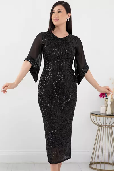 طاقم الرقبة الأكمام تول التفاصيل الترتر الترتر اللباس 