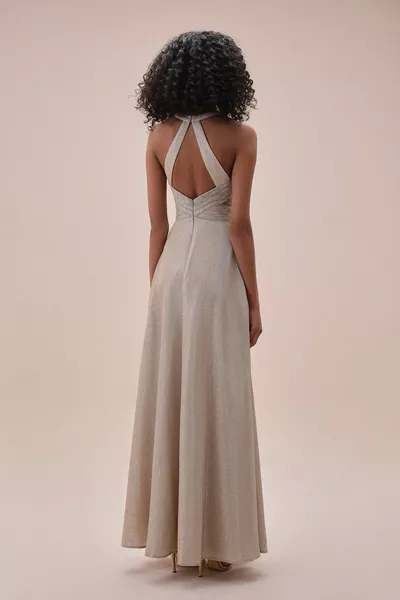 Метален оглавник врата обратно ниско изрязани дълга вечерна рокля