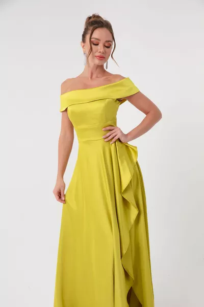 Ölgrünes Satin-Abendkleid mit U-Boot-Ausschnitt und Abschlusskleid für Damen