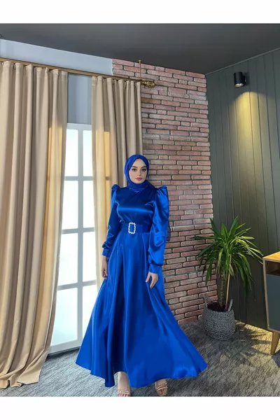 Robe de soirée hijab bleu saxophone