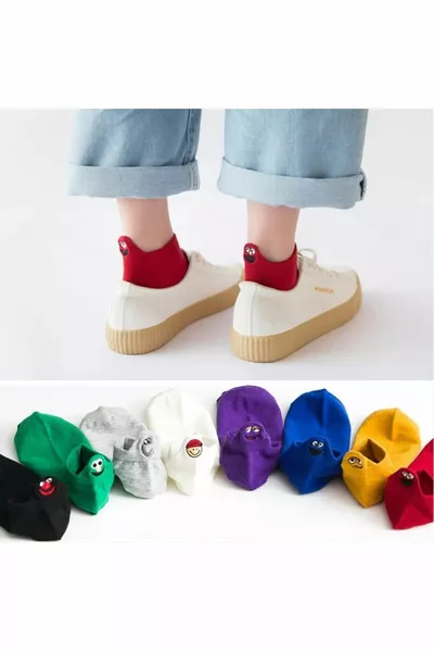 للجنسين الرموز التعبيرية الملونة الجوارب القطنية المطرزة مجموعة من 8 أزواج من الرموز التعبيرية الجوارب التطريز