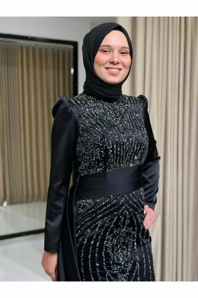 Sterren Vrouwen Nieuw Seizoen Crystal Glitter Bedrukt Kaap Nieuw Seizoen Hijab Avondjurk  