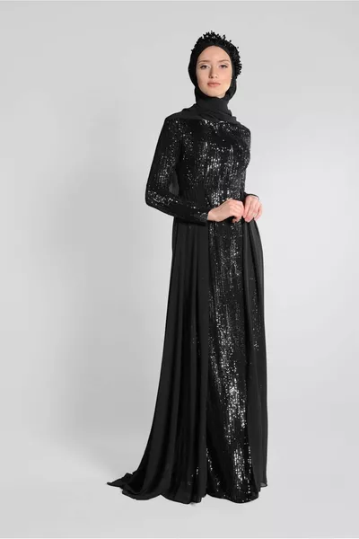 Women's Black Cape Look Evening Dress 