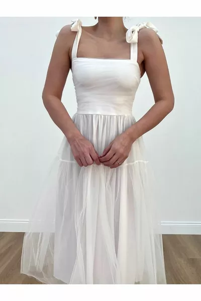 Жените тюл Midi вечерна рокля вратовръзка каишка детайл разкроен пола обратно ниско нарязани вечерна рокля & дипломирането рокля