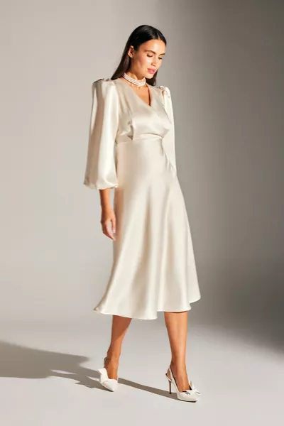 مرح EKRU مزدوج الصدر طوق فستان واسع