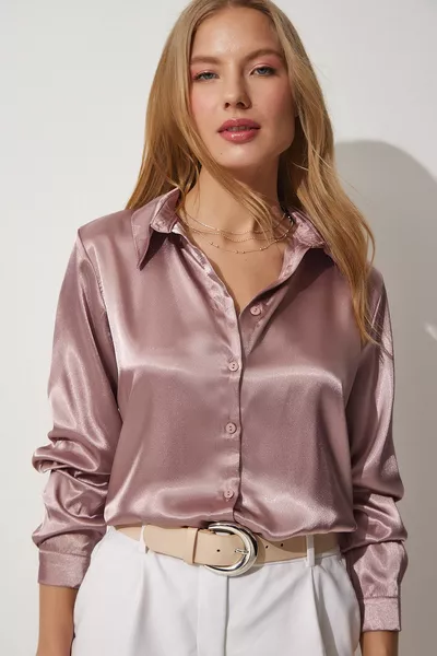 Champagne Lightweight Flowing Satin Surface Shirt für Damen 