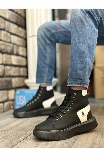  Мужские ботинки на шнуровке на высокой подошве черно-белые спортивные ботинки