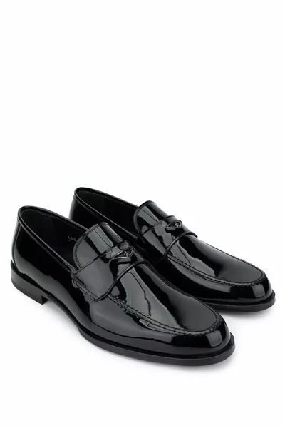 الرجال جلد طبيعي أسود براءات الاختراع الجلود أحذية المتسكع