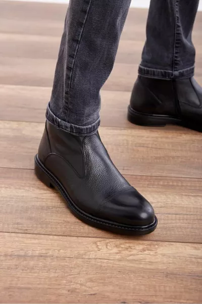 Genuine Leather Zippered Men's Boots