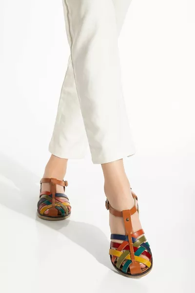  Tan Multi Orthopedic Genuine Leather Women's Sandals